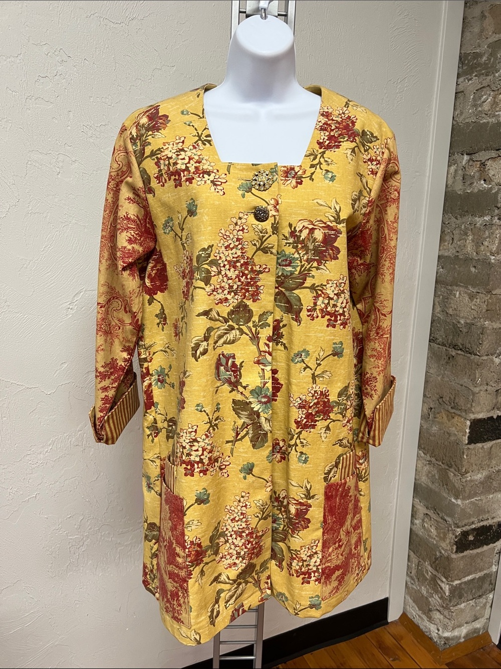 Vintage Floral Yellow Long Sleeve Square Neck Jacket Cottagecore Country French